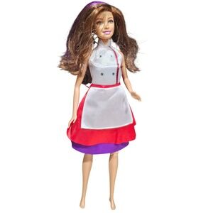 Mattel Barbie Career Chef Doll Brunette with Purple Hair Streak White Red Outfit